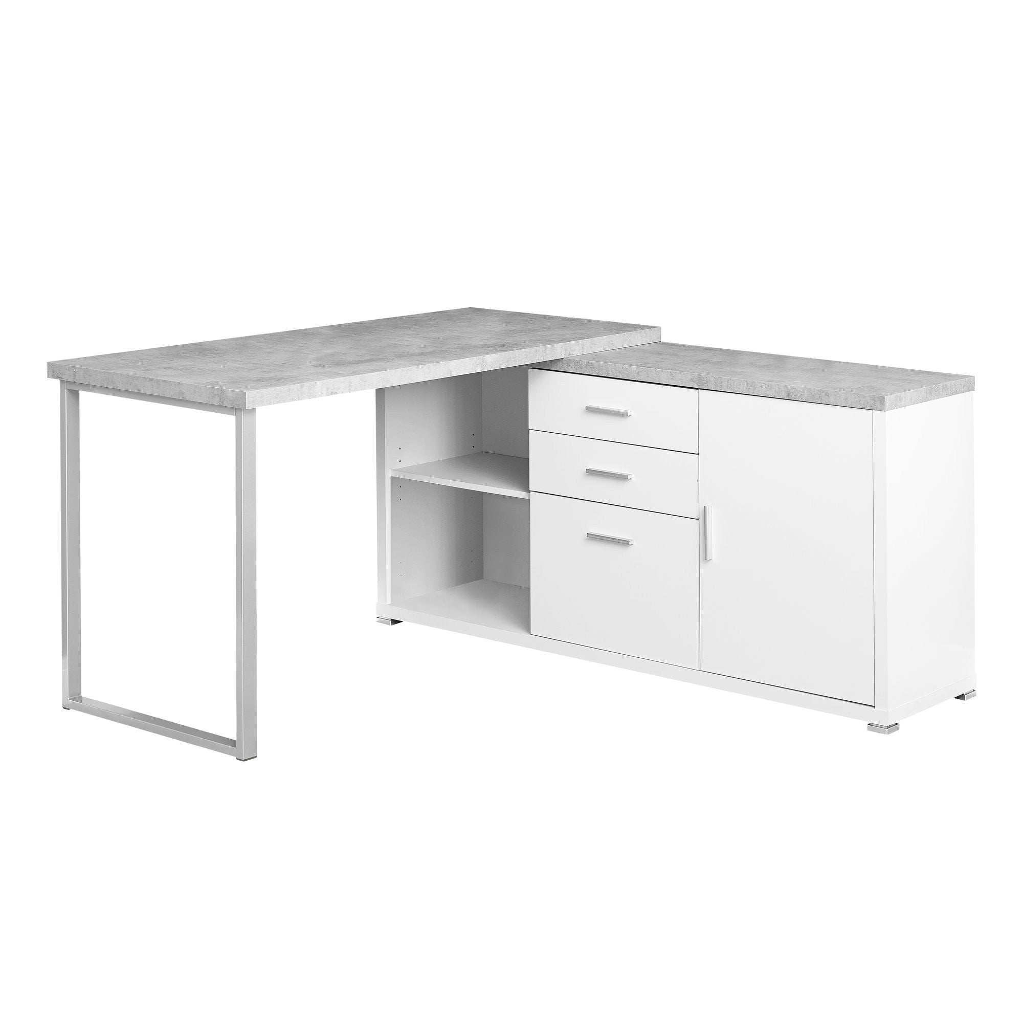 57" Taupe L-Shape Computer Desk With Three Drawers