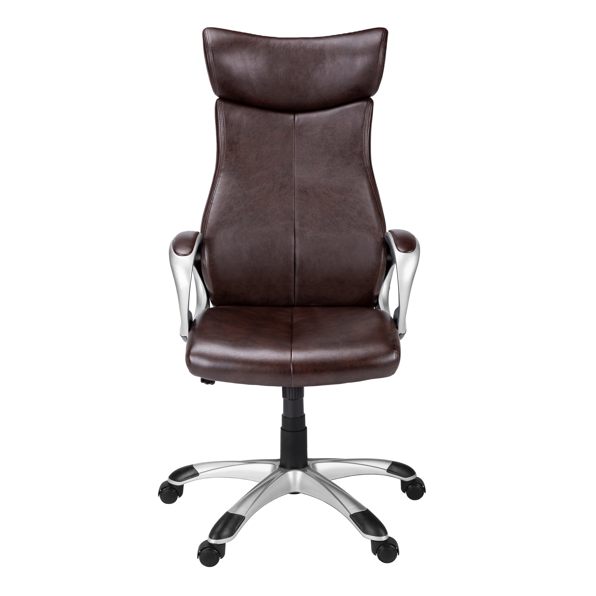 Brown Faux Leather Seat Swivel Adjustable Executive Chair Leather Back Steel Frame