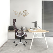 Brown Faux Leather Seat Swivel Adjustable Executive Chair Leather Back Steel Frame