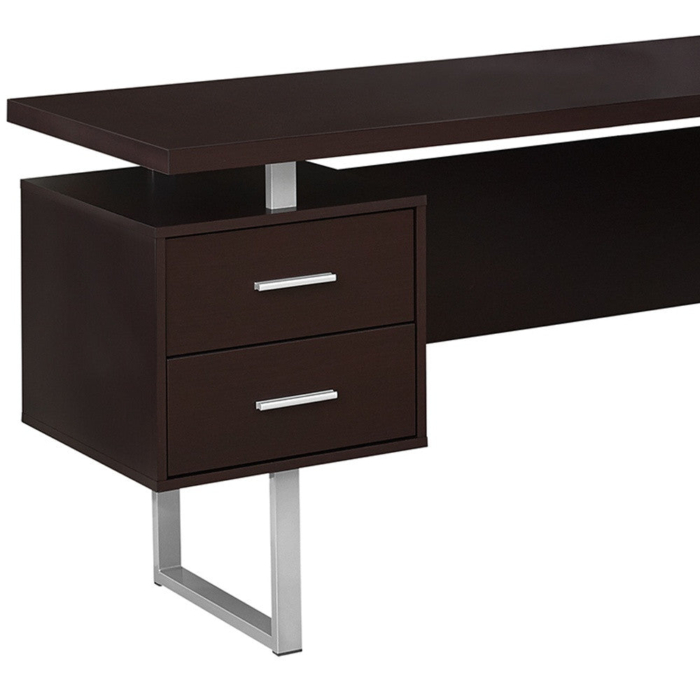 71" Taupe L-Shape Computer Desk With Three Drawers