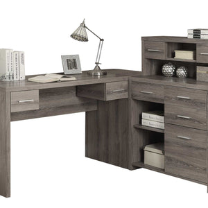 59" Taupe L-Shape Computer Desk With 8 Drawers