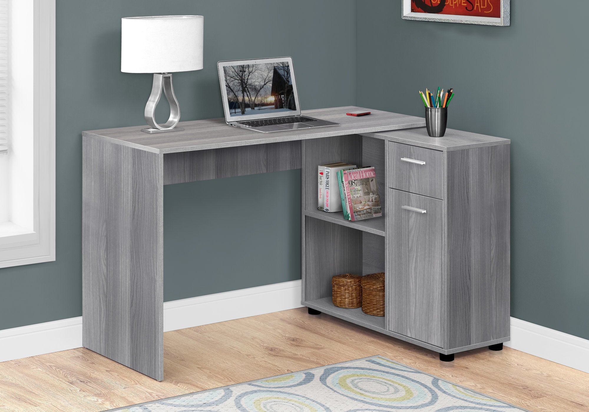 29.5" Particle Board And Laminate Computer Desk With A Storage Cabinet