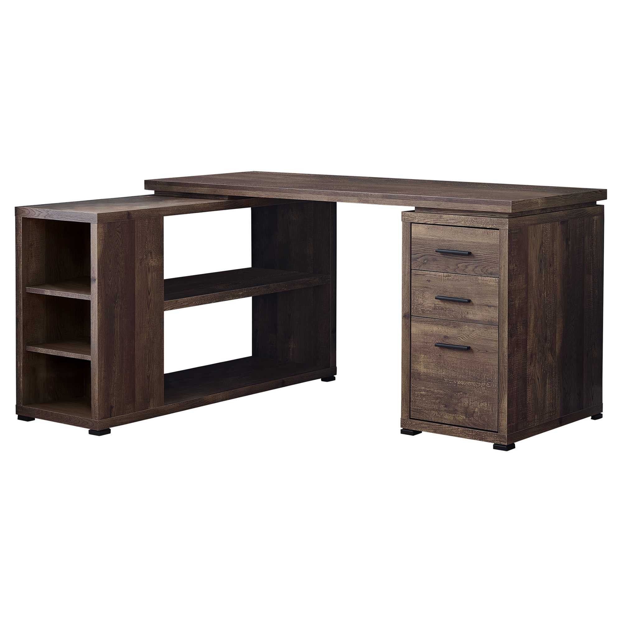 47" Brown L-Shape Computer Desk With Three Drawers