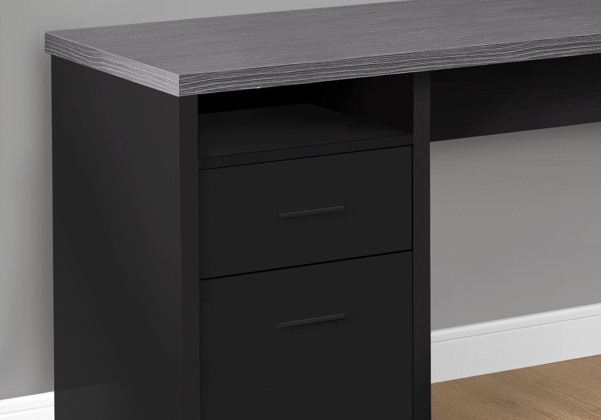 47" Taupe L-Shape Computer Desk With Two Drawers