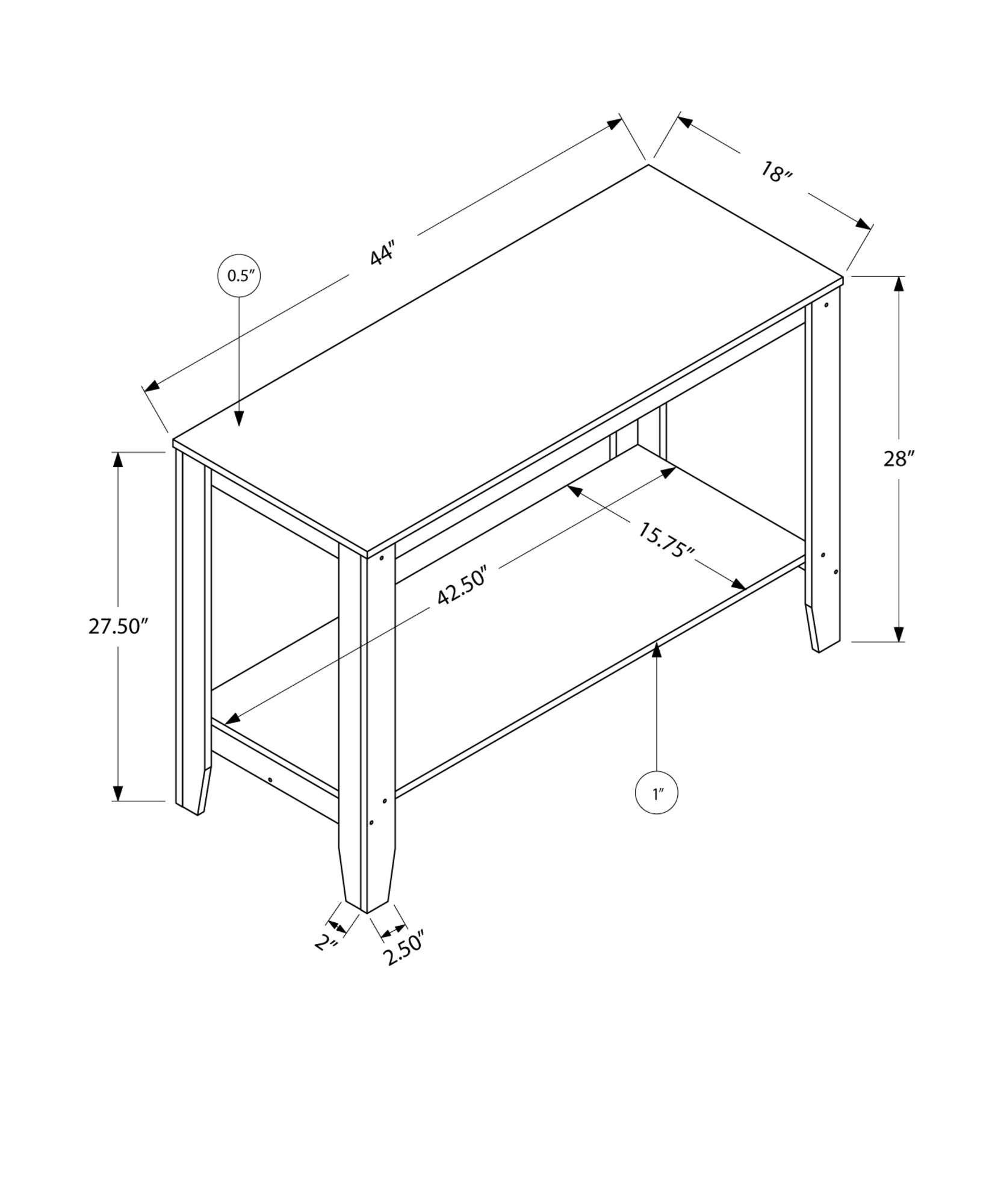 18" X 44" X 28" Dark Taupe Finish Accent Table