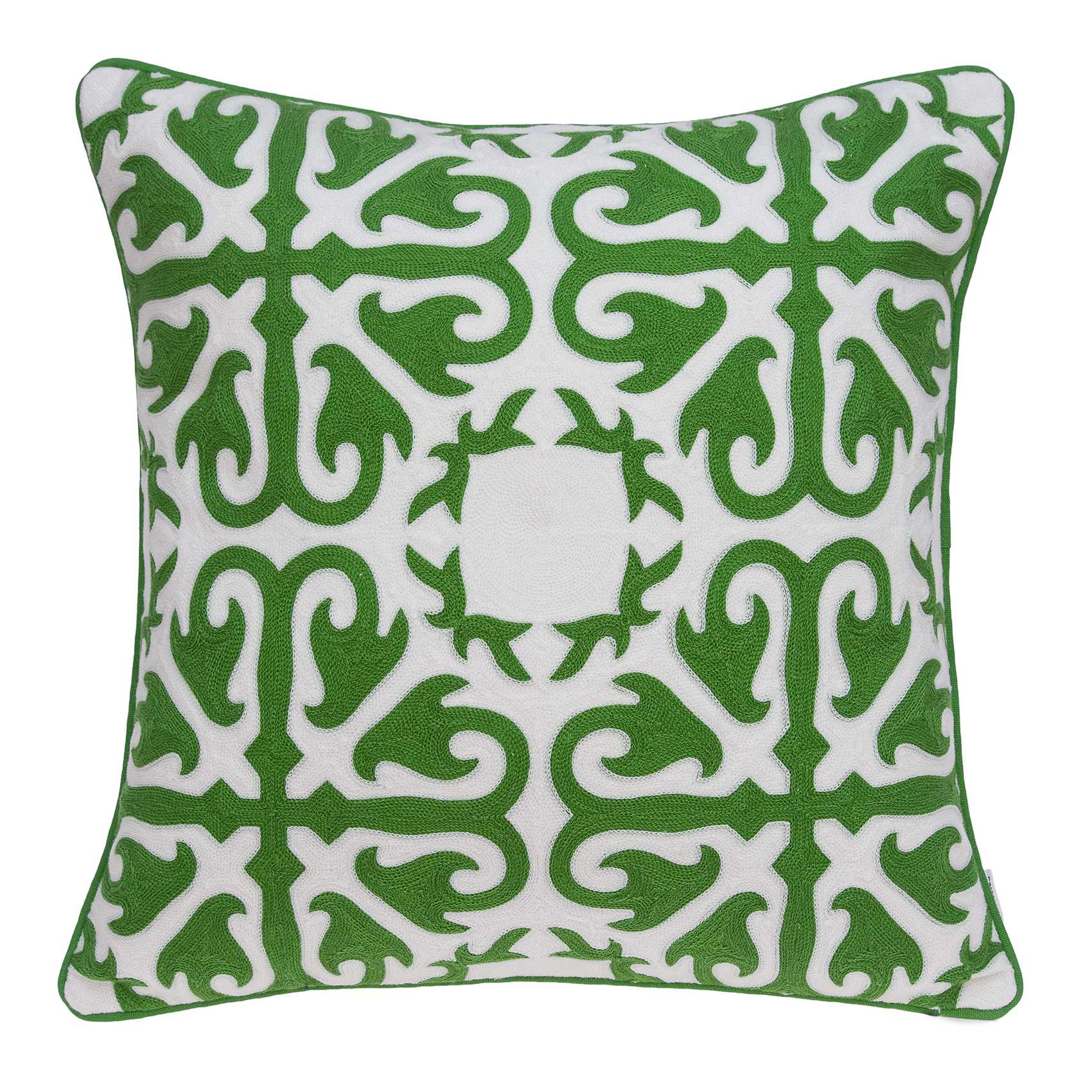 20" X 0.5" X 20" Transitional Green And White Accent Cotton Pillow Cover