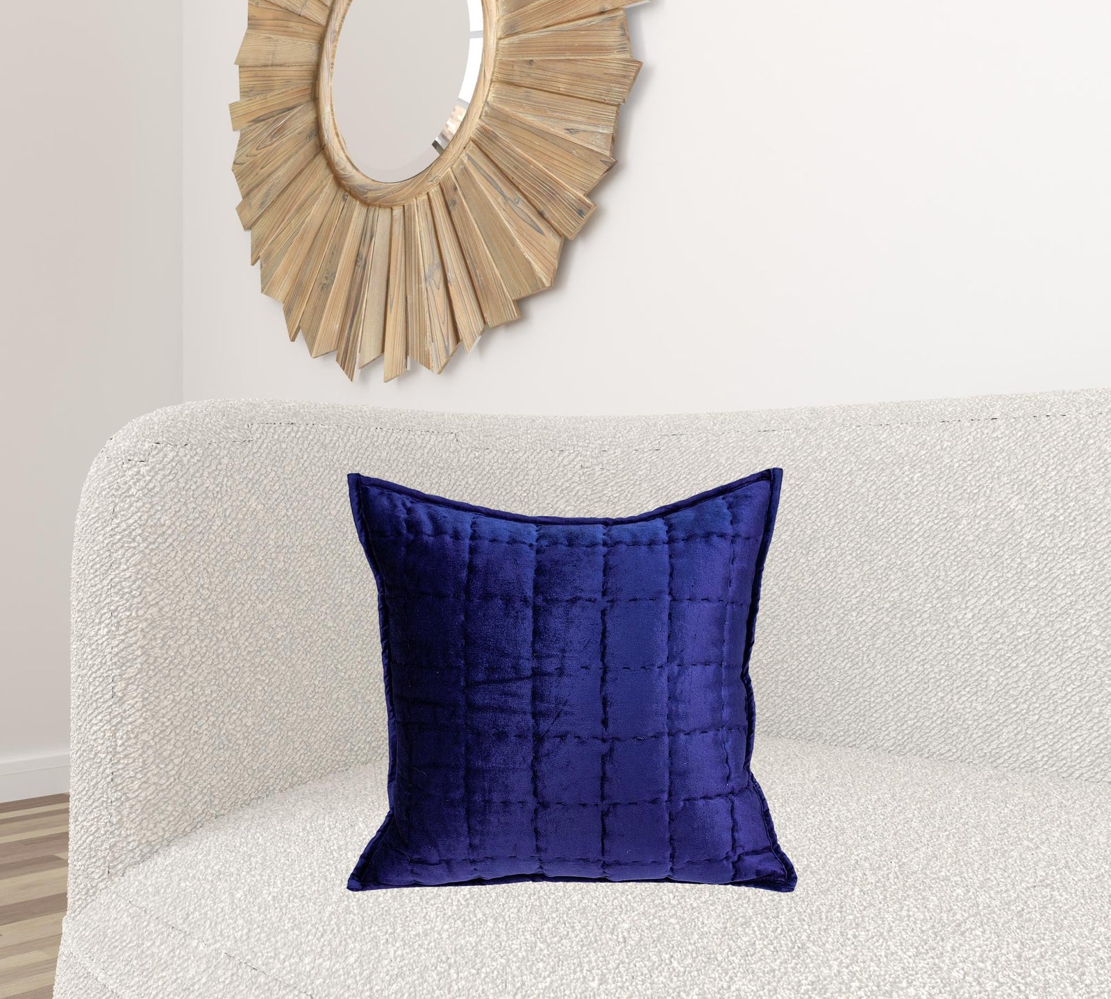 20" X 7" X 20" Transitional Royal Blue Quilted Pillow Cover With Poly Insert