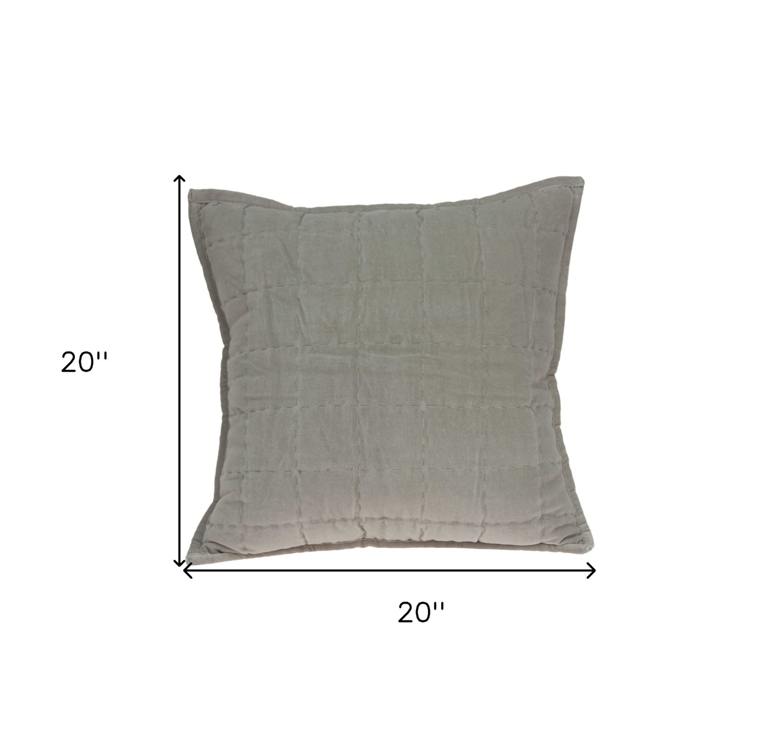 20" X 7" X 20" Transitional Gray Solid Quilted Pillow Cover With Poly Insert