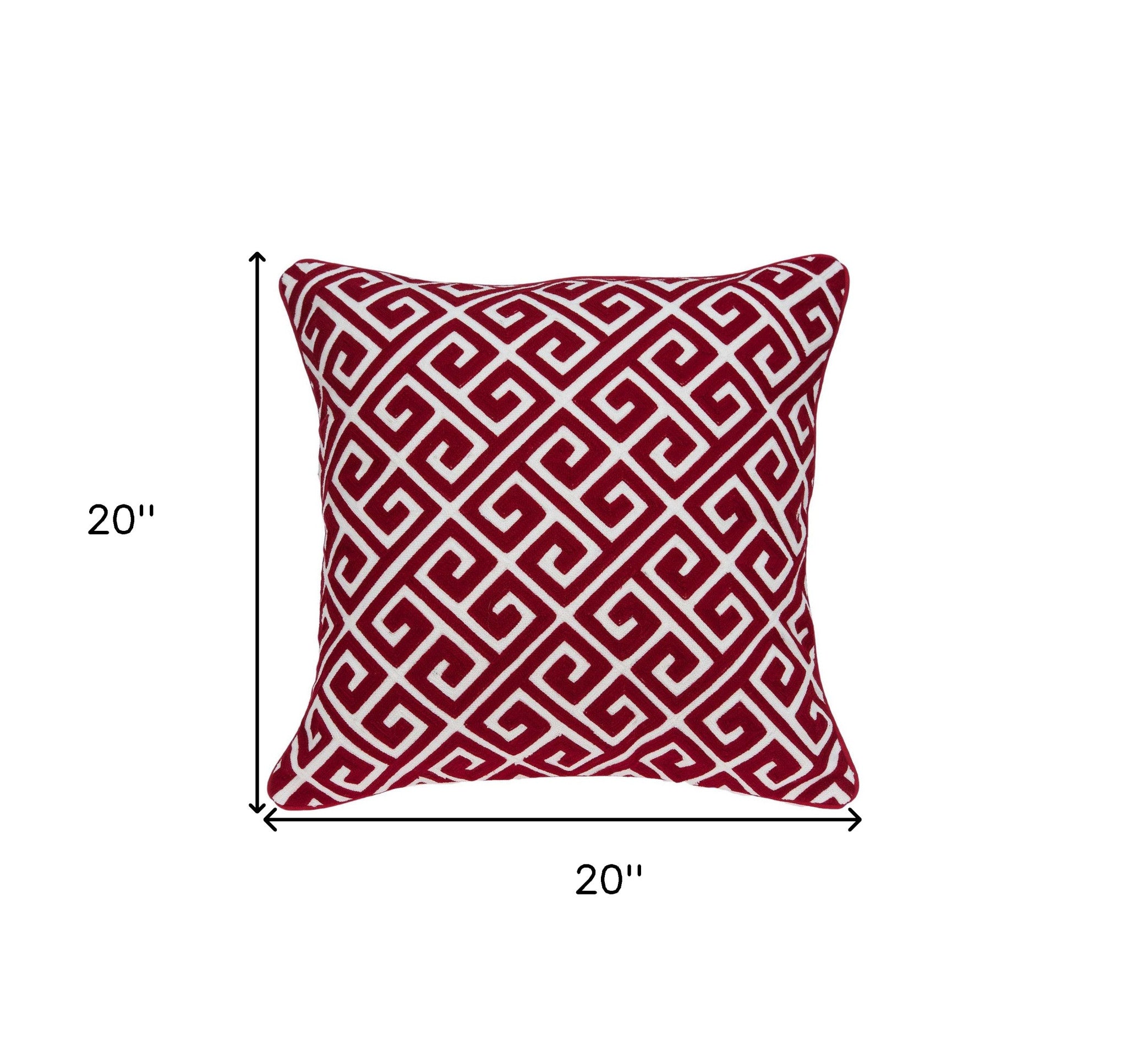 20" X 7" X 20" Transitional Red And White Cotton Pillow Cover With Poly Insert