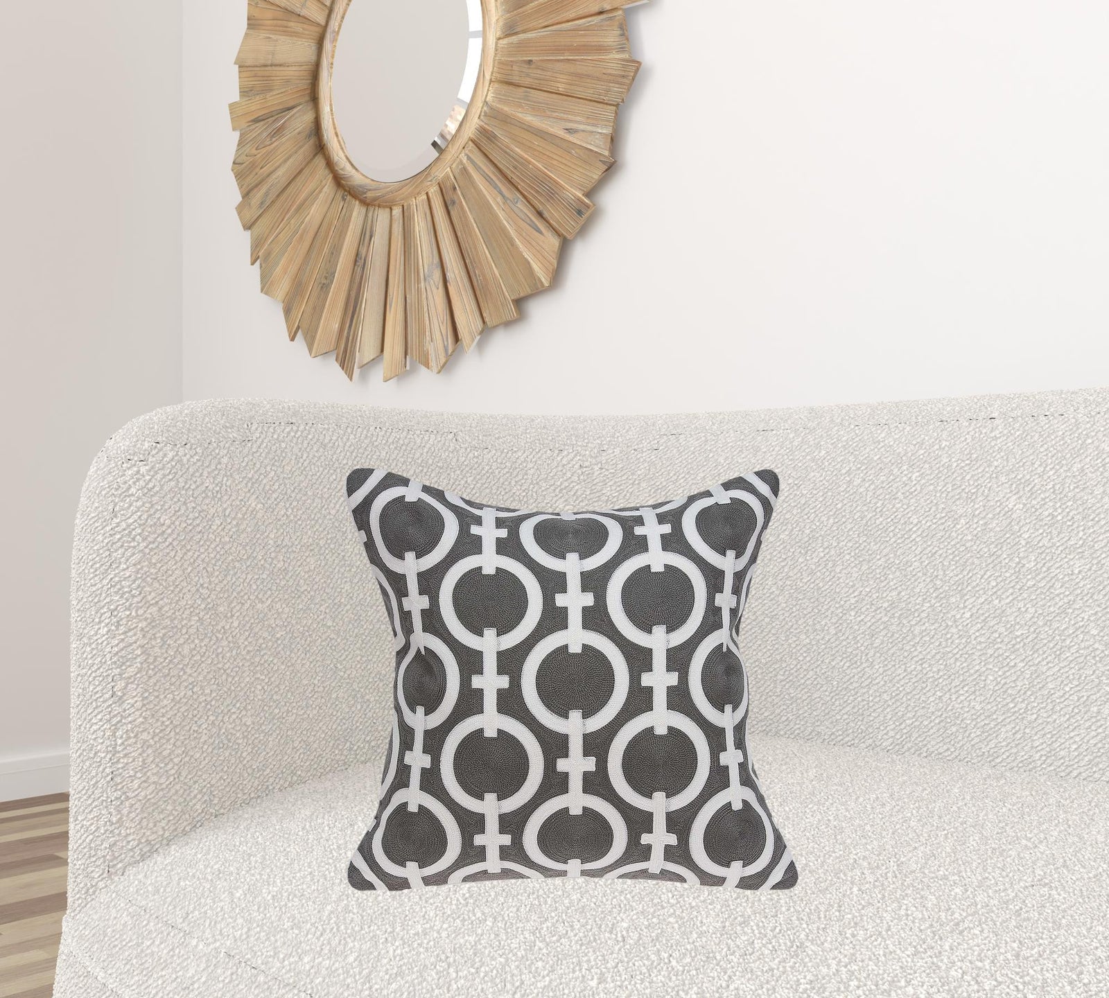 20" X 7" X 20" Transitional Gray And White Accent Pillow Cover With Down Insert