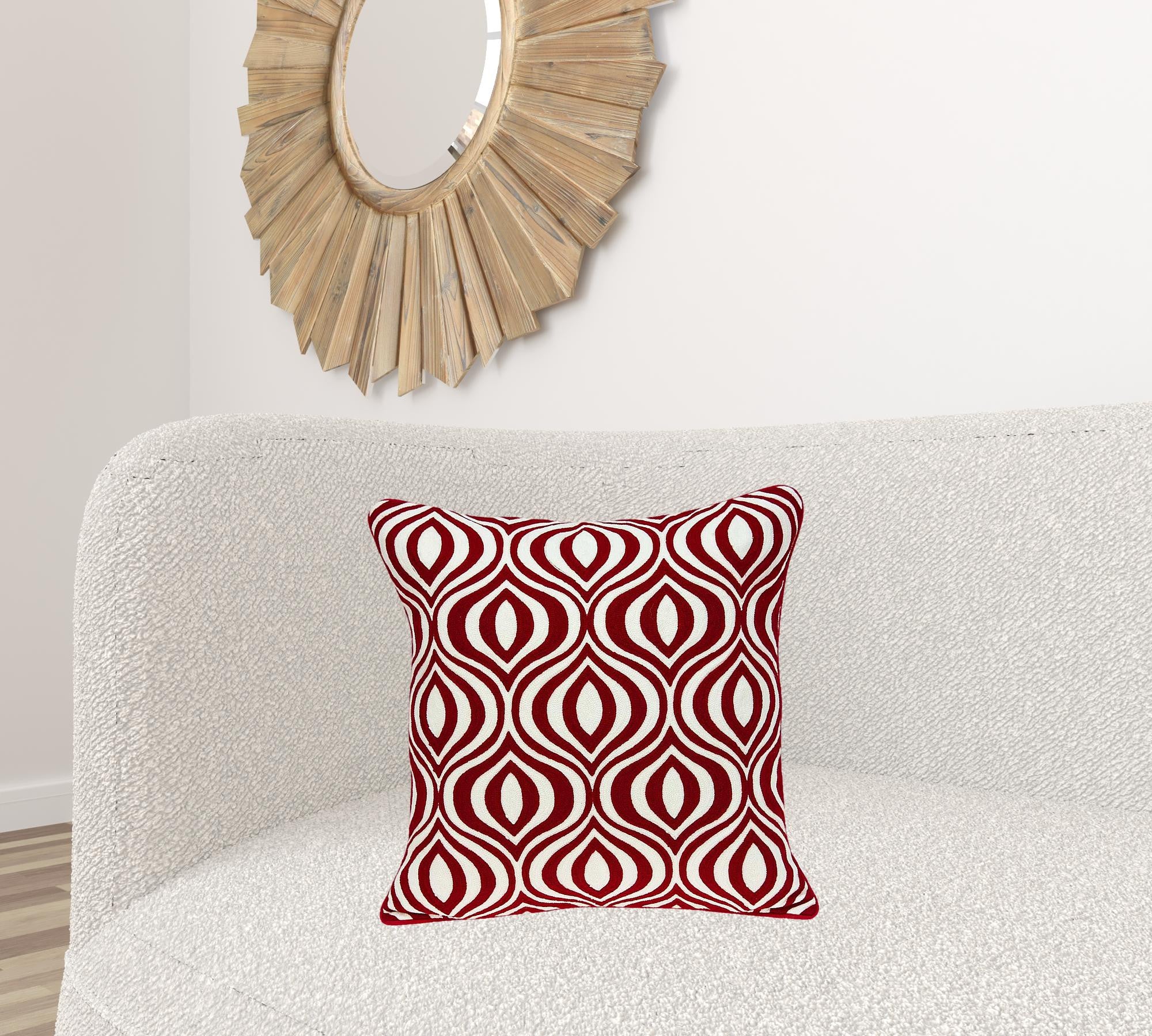 20" X 7" X 20" Transitional Red And White Pillow Cover With Down Insert