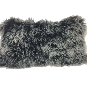 17" Black Genuine Tibetan Lamb Fur Pillow With Microsuede Backing