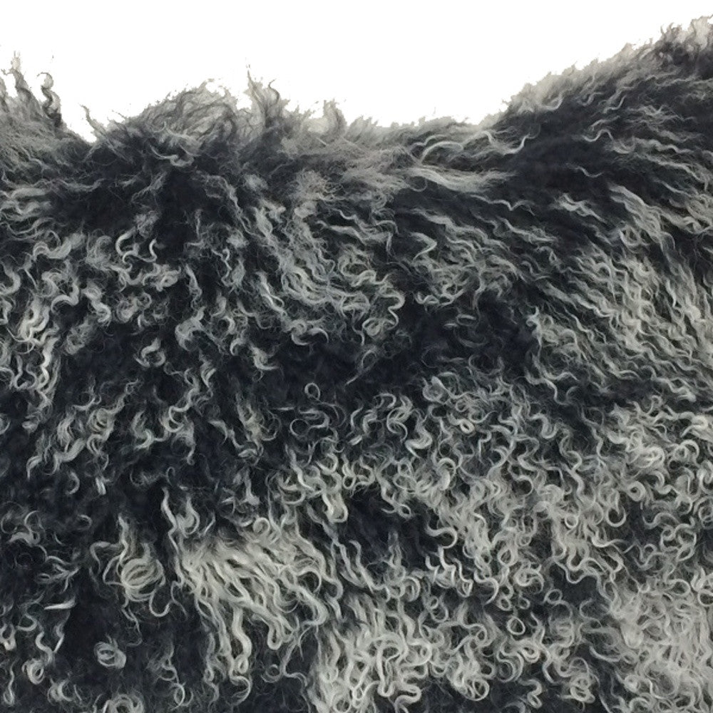 17" Black Genuine Tibetan Lamb Fur Pillow With Microsuede Backing