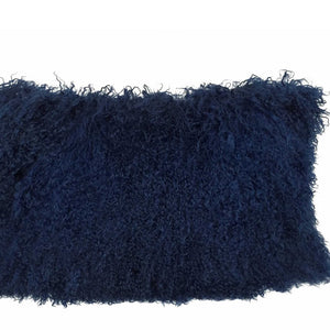 17" Navy Blue Genuine Tibetan Lamb Fur Pillow With Microsuede Backing