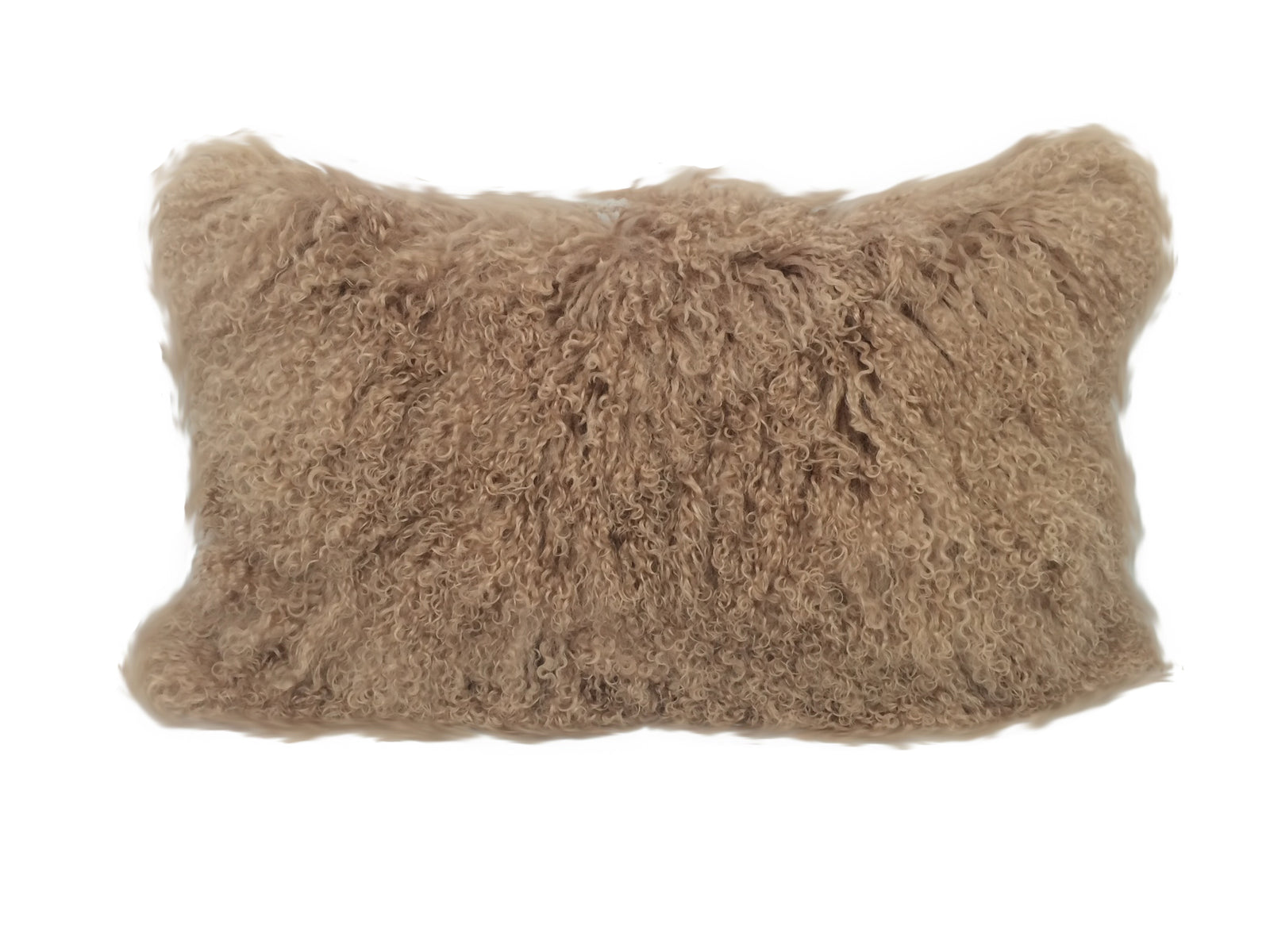 17" Beige Genuine Tibetan Lamb Fur Pillow With Microsuede Backing
