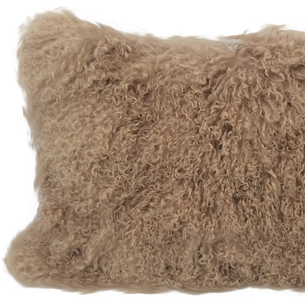 17" Beige Genuine Tibetan Lamb Fur Pillow With Microsuede Backing