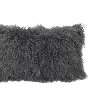17" Charcoal Genuine Tibetan Lamb Fur Pillow With Microsuede Backing
