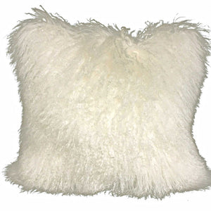 20" Creamy White Genuine Tibetan Lamb Fur Pillow With Microsuede Backing