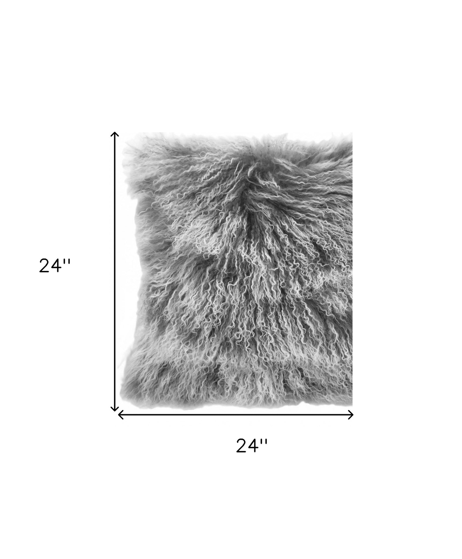 24" Grey Genuine Tibetan Lamb Fur Pillow With Microsuede Backing