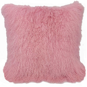 24" Pink Genuine Tibetan Lamb Fur Pillow With Microsuede Backing