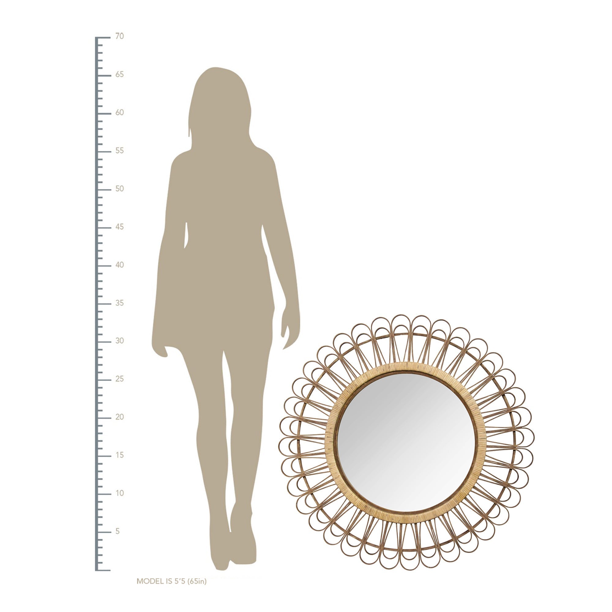 Bamboo Tulum Rattan Decorative Wall Mirror 34 Inch