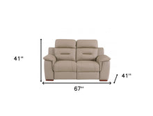 Modern Beige Leather Loveseat - 67” x 41” x 41”