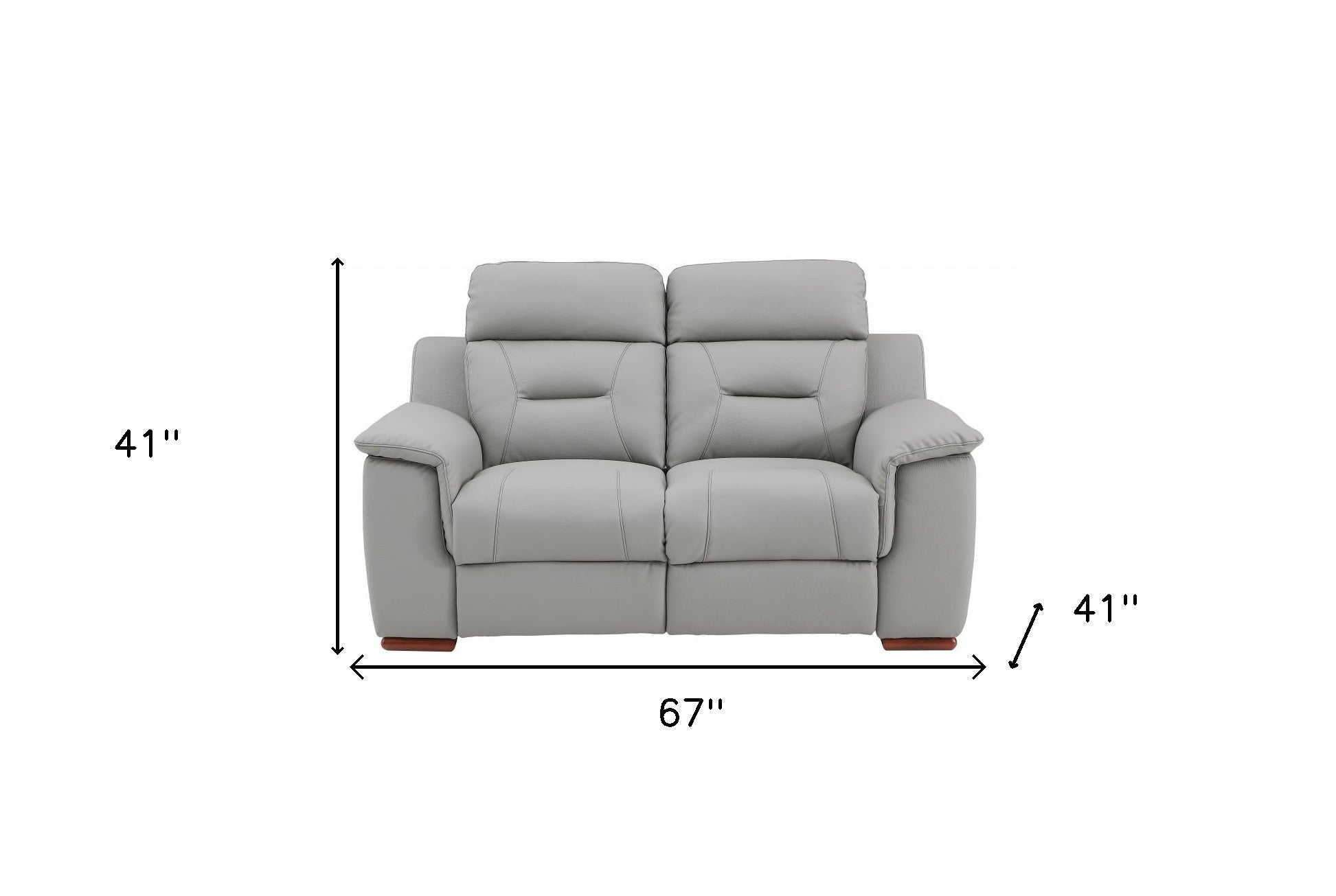 67'" X 41'"  X 41'" Modern Gray Leather Loveseat