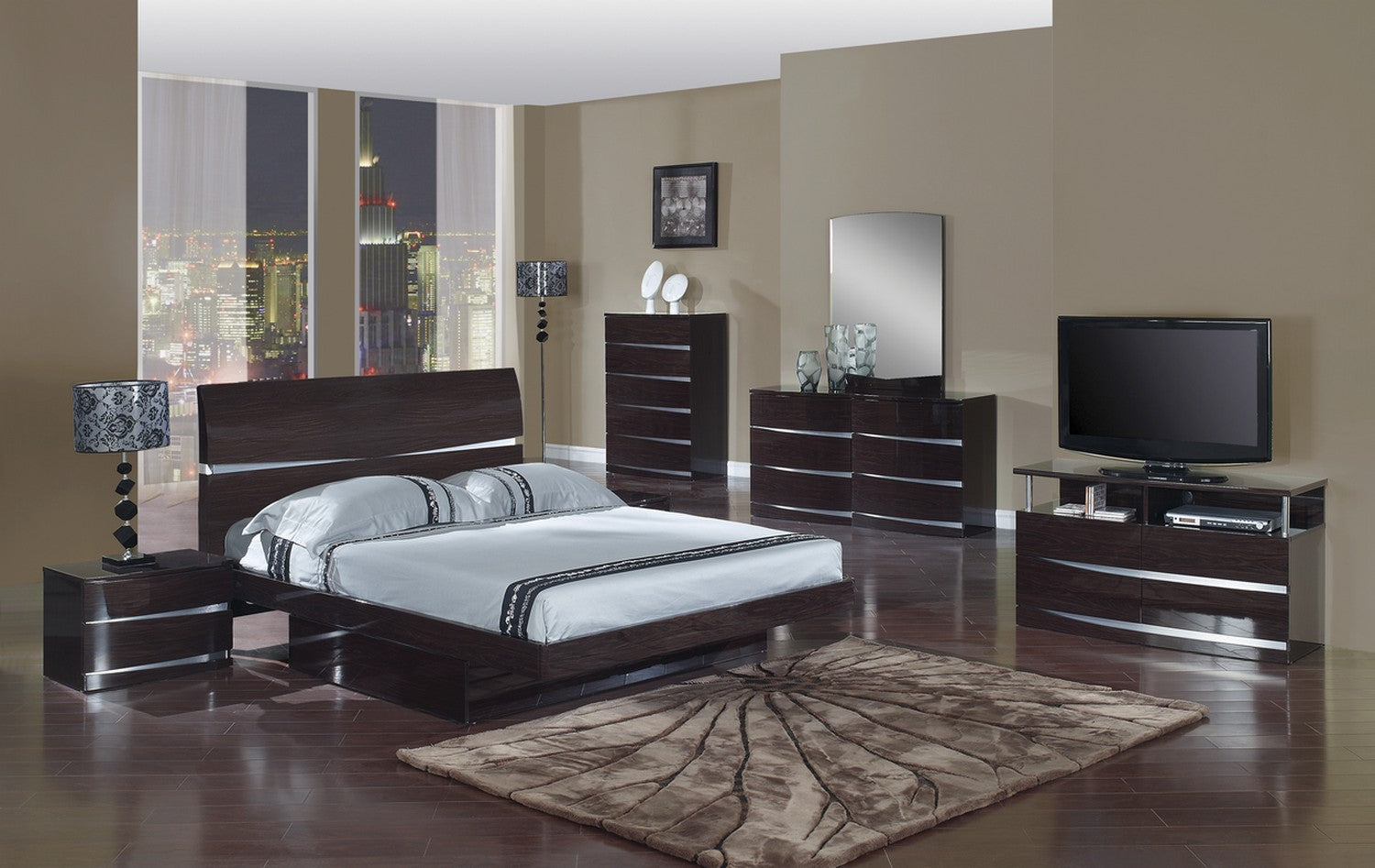 80'" X 79'"  X 42.5'" Modern Eastern King Wenge High Gloss Bed