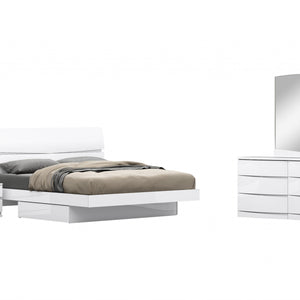 85'" X 72'"  X 42.5'" Modern California King White High Gloss Bed