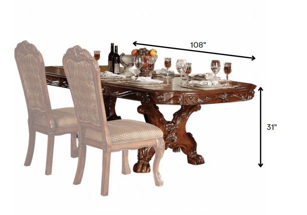 46" X 108" X 31" Cherry Oak Wood Poly Resin Dining Table With Trestle Pedestal