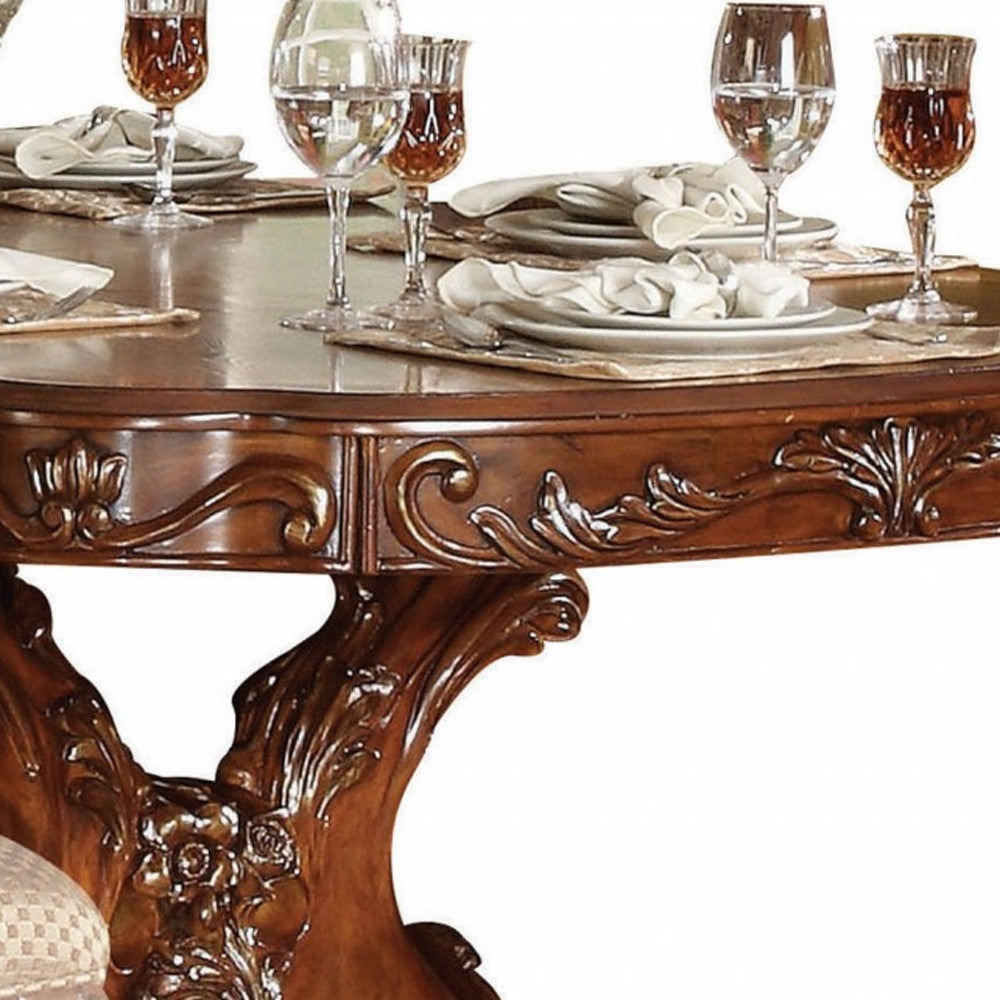 46" X 108" X 31" Cherry Oak Wood Poly Resin Dining Table With Trestle Pedestal