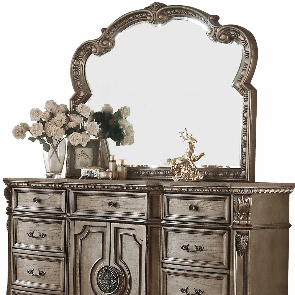 18" X 68" X 42" Antique Champagne Wood Poly Resin Dresser Wmarble Top