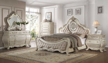 Beige Linen Antique White Wood Upholstery Queen Bed - 73