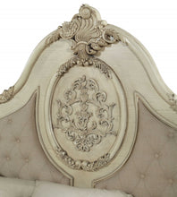 Beige Linen Antique White Wood Upholstery Queen Bed - 73