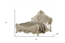 Beige Linen Antique White Wood Upholstery Queen Bed - 73