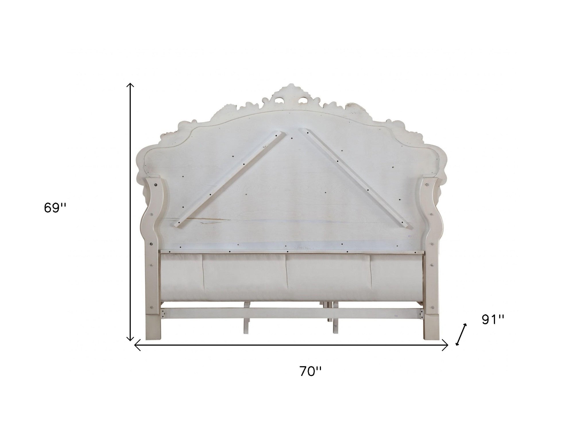 70" X 91" X 69" Fabric Antique White Wood Upholstered (Hbfb) Queen Bed