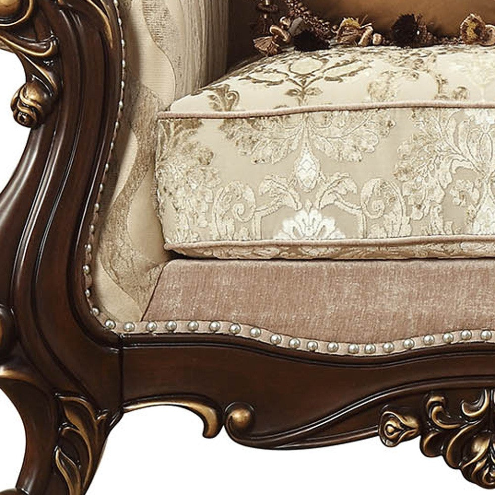 36" X 45" X 51" Fabric Walnut Upholstery Wood Legtrim Chair W2 Pillows