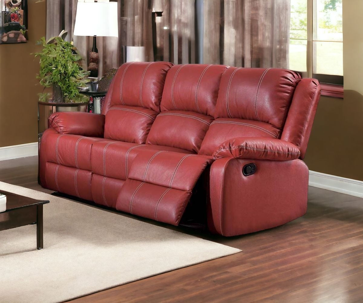39" X 81" X 40" Red PU Upholstery Metal Reclining Mechanism Sofa (Motion)