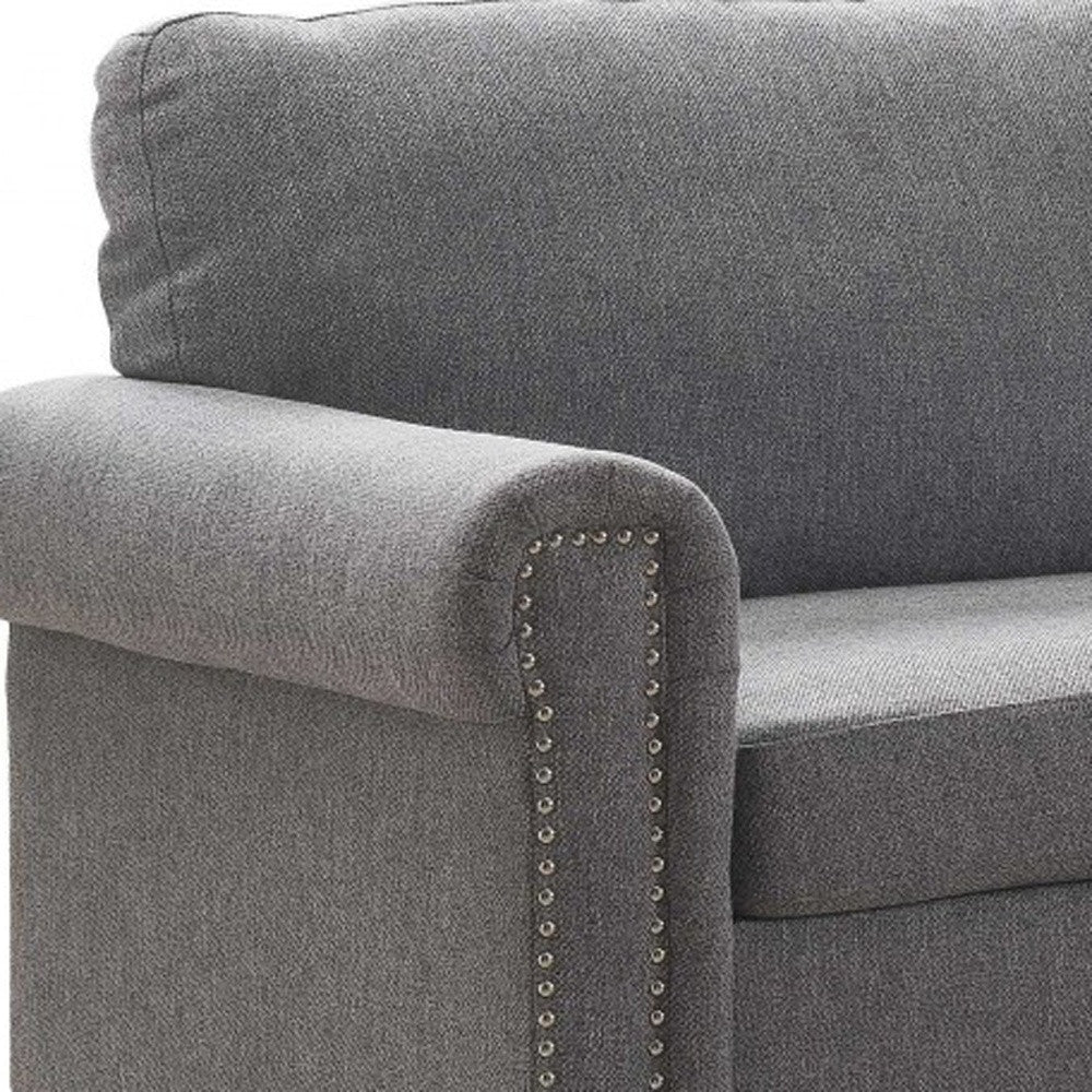 78" X 100" X 35" Gray Fabric Upholstery Metal Leg Sectional Sofa