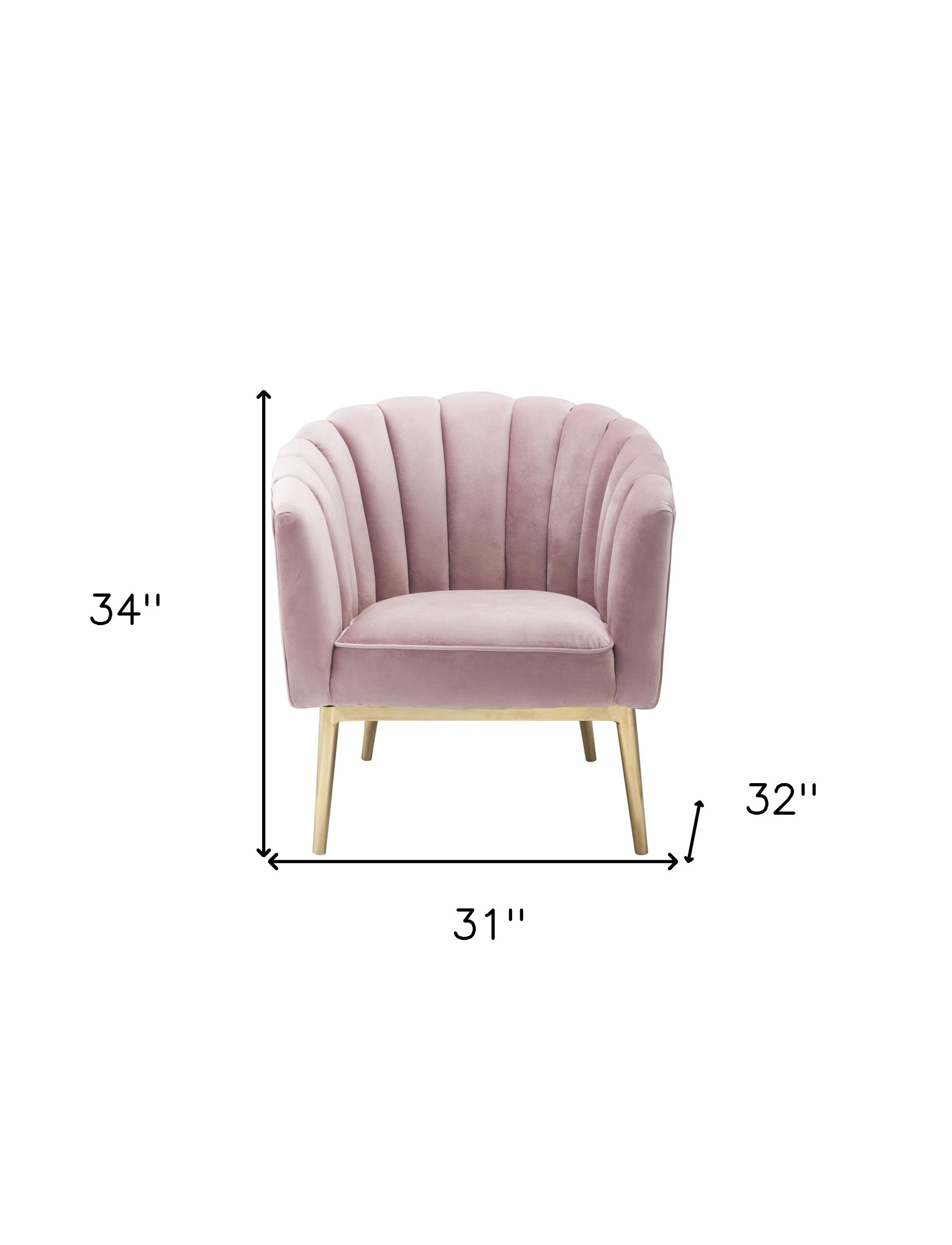 31" X 32" X 34" Pink Velvet Gold Upholstery Wood Accent Chair