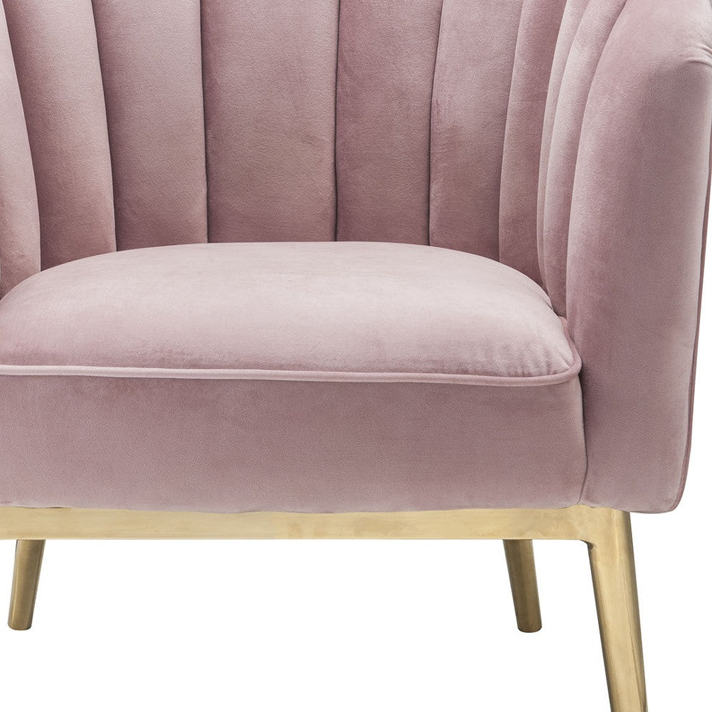 31" X 32" X 34" Pink Velvet Gold Upholstery Wood Accent Chair