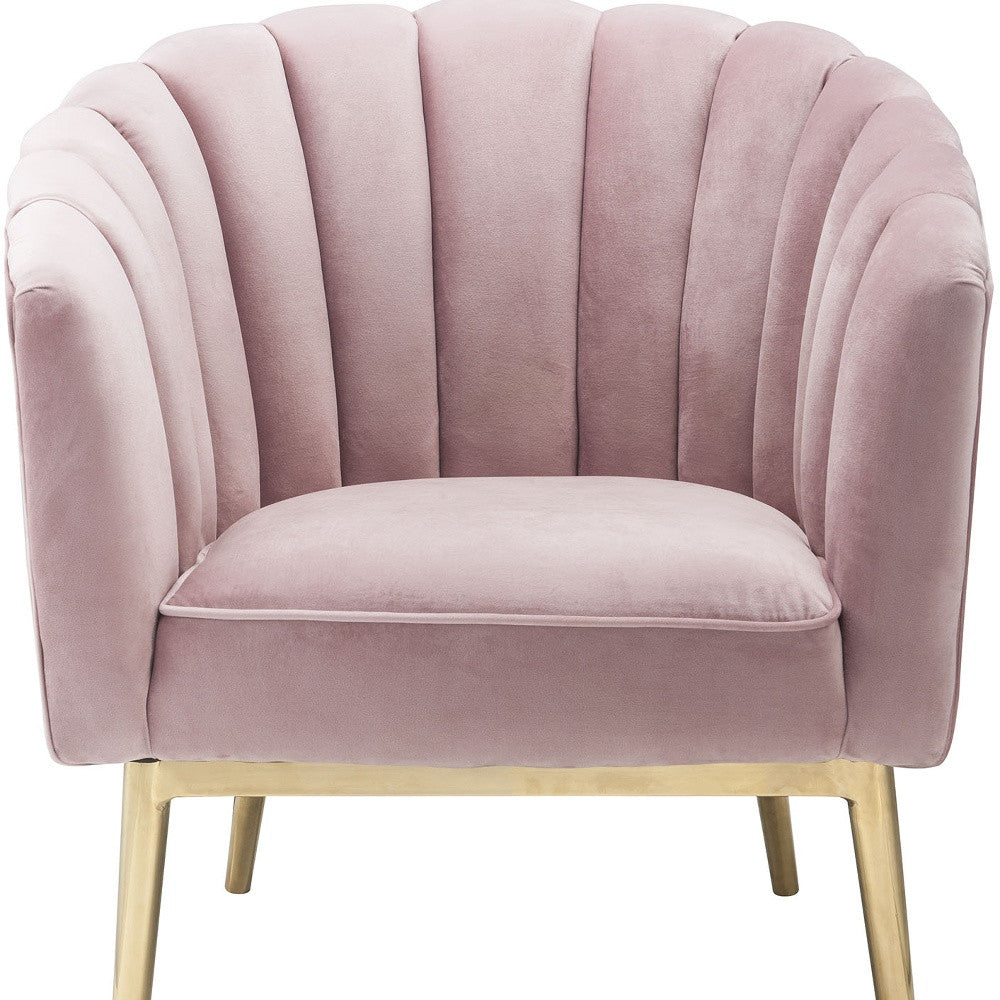 31" X 32" X 34" Pink Velvet Gold Upholstery Wood Accent Chair