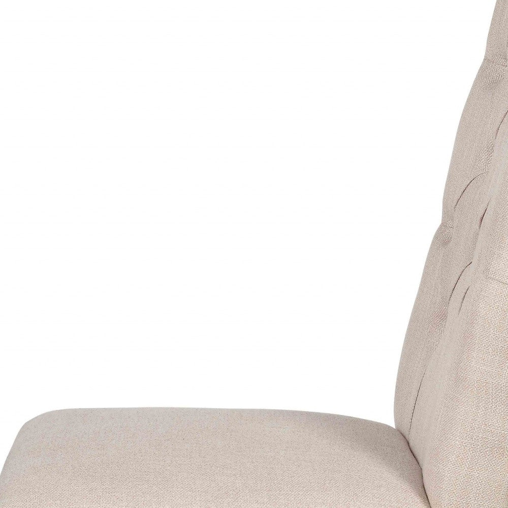 Set Of Two Beige And Espresso Upholstered Fabric Dining Chairs