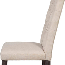 Set Of Two Beige And Espresso Upholstered Fabric Dining Chairs