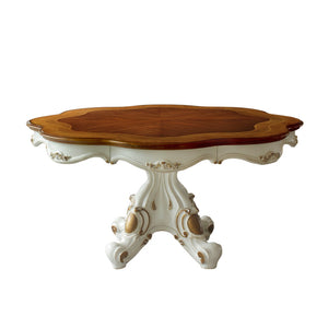 62" X 62" X 31" Antique Pearl Cherry Oak Wood Poly-Resin Dining Table Wsingle Pedestal