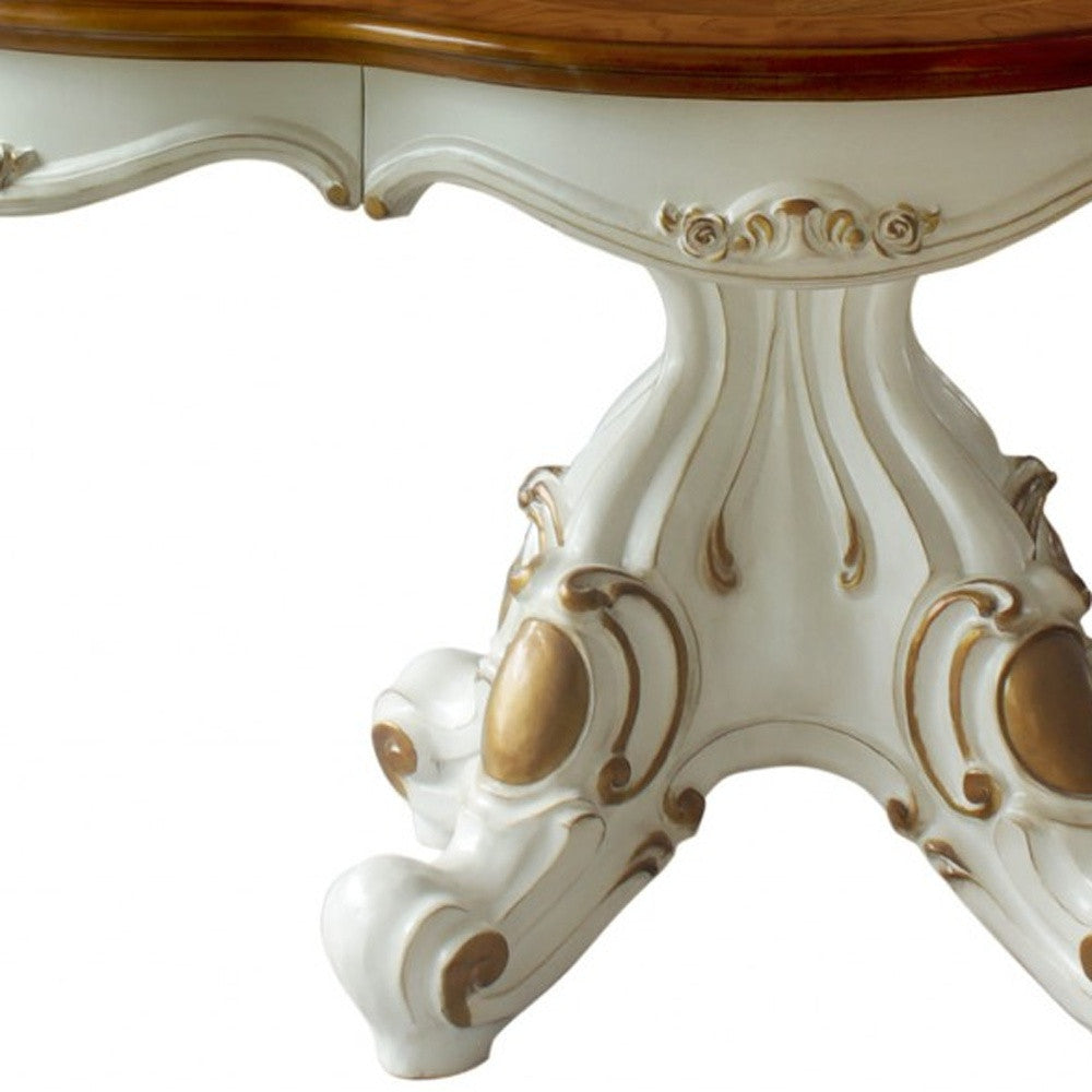 62" X 62" X 31" Antique Pearl Cherry Oak Wood Poly-Resin Dining Table Wsingle Pedestal