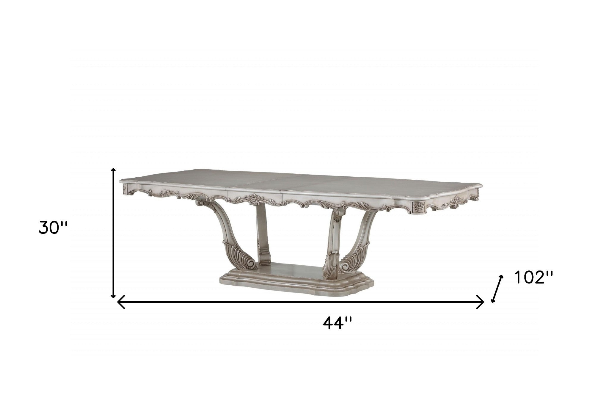 44" X 102" X 30" Antique White Wood Dining Table Wpedestal