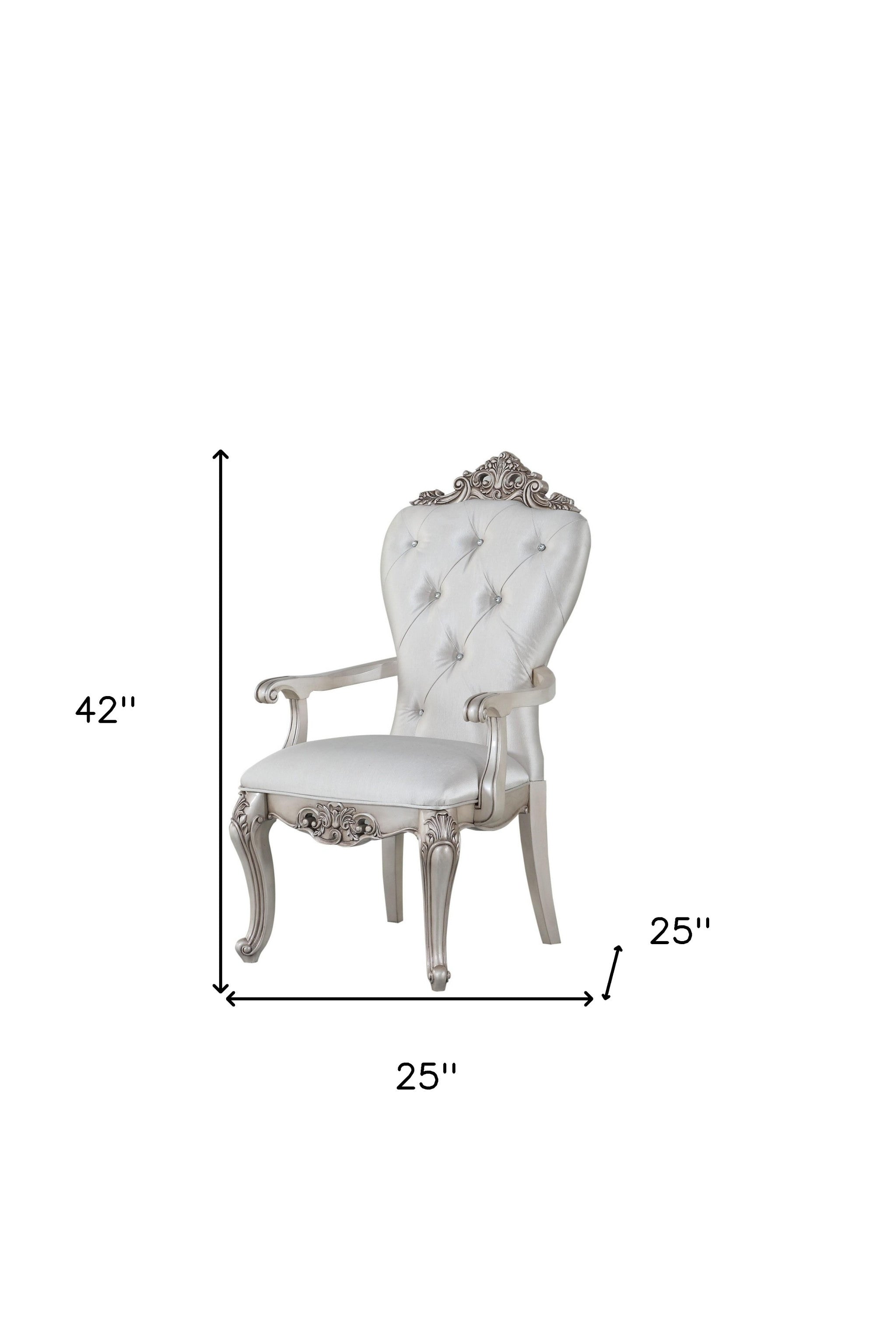 25" X 25" X 42" Cream Fabric Antique White Wood Upholstered (Seat) Arm Chair (Set-2)