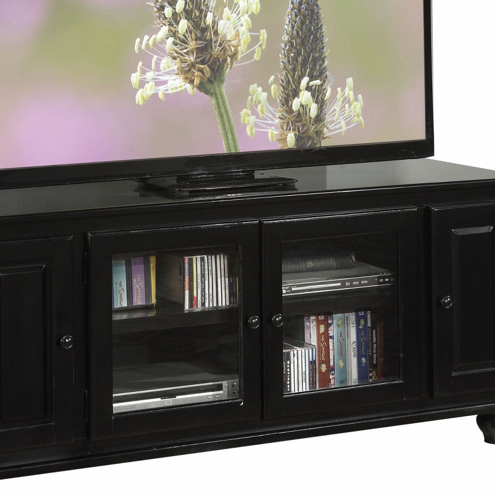 19" X 58" X 26" Black Wood Glass Veneer (Melamine) Tv Stand