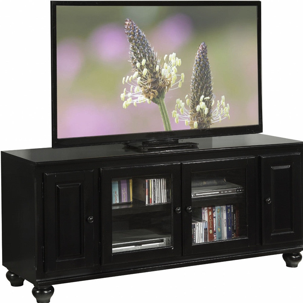 19" X 58" X 26" Black Wood Glass Veneer (Melamine) Tv Stand
